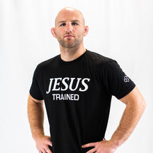 Load image into Gallery viewer, Alex Marinelli. Jesus Trained t-shirt black and white. God. Family. Wrestling. What else is there?